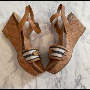 Tommy Hilfiger Nautical Stripe Cork Wedge Sandal Blue & Cream